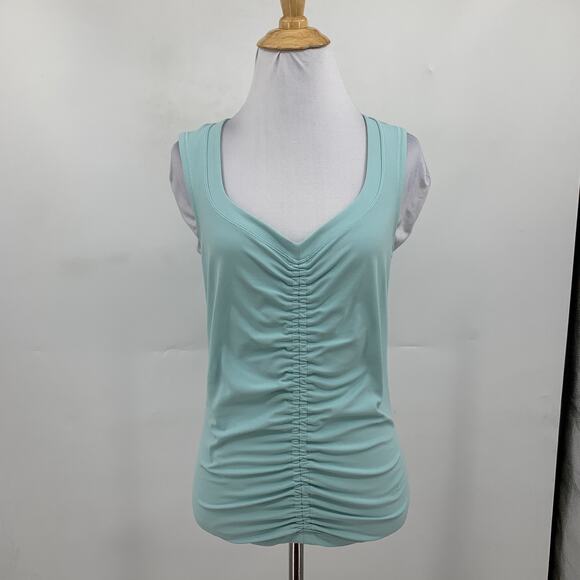 Athleta Tank Top Womens M Medium Sea Glass Gathered Front V Neck Sleeveless - Picture 2 of 11